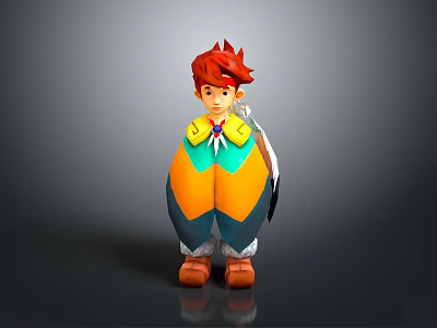 Cartoon Character With Red Hair Yellow Blue Outfit Green Collar And Brown Shoes 3d model
