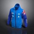 Blue Zippered Hoodie With Union Jack Flag And Brand Logos On Sleeves