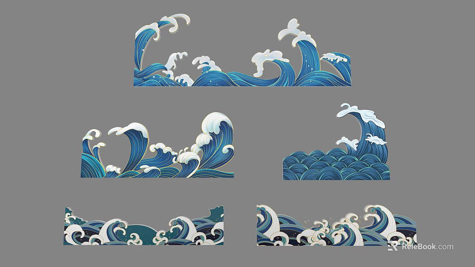 Decorative Blue and White Wave Pattern Wall Decor for Home Interior 3d model 