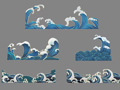 Decorative Blue and White Wave Pattern Wall Decor for Home Interior 3d model