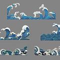 Decorative Blue and White Wave Pattern Wall Decor for Home Interior