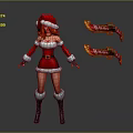 Game Movie Female Character in Santa Costume with Red Hair and Festive Christmas Weapons