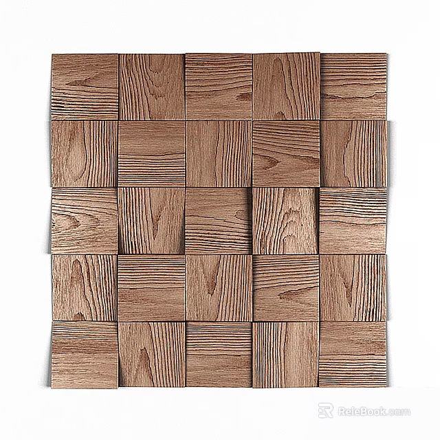 Wooden Square Pattern Wall Decor With Natural Grain And Geometric Design 3d model