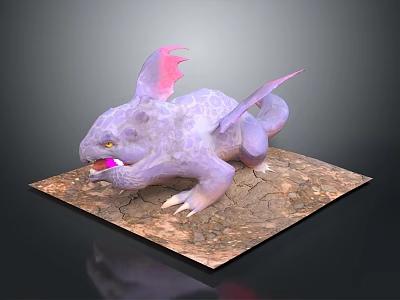 Purple Fantasy Creature With Pink Wings Sharp Teeth And Claws On Cracked Ground 3d model