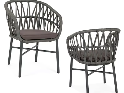 Elegant Modern Woven Leisure Chairs With Dark Frame And Brown Seat Cushion 3d model