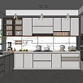 Modern Kitchen Interior with White Cabinets Marble Backsplash Sink Appliances and Windows