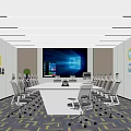 Modern Meeting Room Interior With Round Conference Table Large Screen And Multiple Chairs 3d model