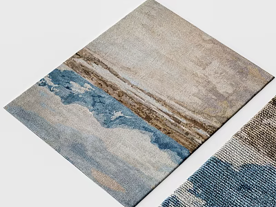 Modern Square Area Rug With Abstract Blue Beige Brown Wavy Pattern Design 3d model