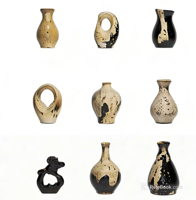 Ceramic Decorative Ornament Set With Unique Shapes Abstract Patterns For Home Tabletop Decoration 3d model 