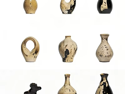 Ceramic Decorative Ornament Set With Unique Shapes Abstract Patterns For Home Tabletop Decoration 3d model