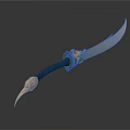 Fantasy Character Wielding Curved Sword With Golden Hilt And Green Handle
