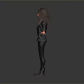 Game Movie Character Curly Long Hair Black Jacket Pants Boots Arms Outstretched Gray Background