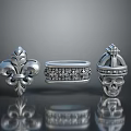 Silver Decorative Rings With Various Designs Embedded Gemstones And Unique Patterns 3d model