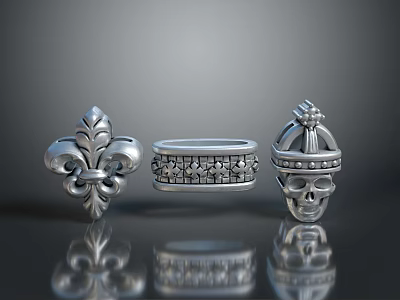 Gothic Retro Style Metal Ring Skull Jewelry Pattern Jewelry Retro Jewelry Realistic 3d model