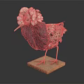 Bird With White Fluffy Head Dark Body Patterned Wings On Wooden Base Against Dark Background