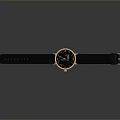Stylish Black Leather Watch With Black Dial And Gold Accents Comfortable Strap And Metal Buckle