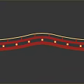 Japanese Style Red Wooden Bridge With Curved Design And Golden Railings