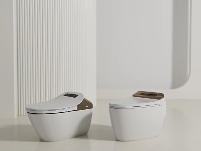 Modern White Toilets With Sleek Design And Wooden Panel In Contemporary Bathroom 3d model