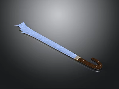 Sharp Long Weapon Knife With Serrated Metal Blade And Wooden Handle 3d model