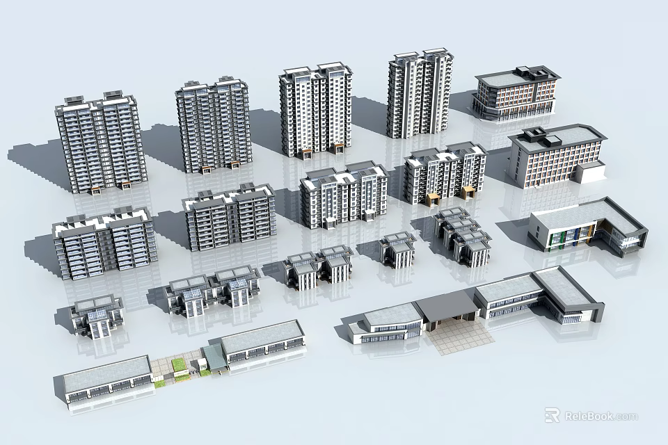 Modern Residential Buildings With Various High Rise And Mid Rise Architectural Designs 3d model 