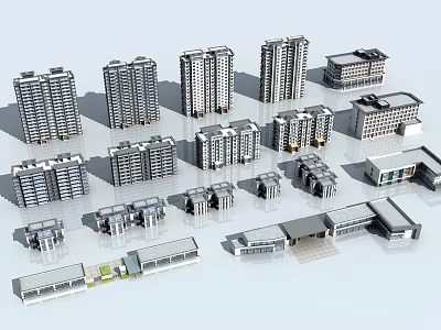 Modern Residential Buildings With Various High Rise And Mid Rise Architectural Designs 3d model