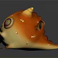 Cute Small Horned Creature With Orange Yellow Body Big Red Eyes Eating Cookie And Crumbs