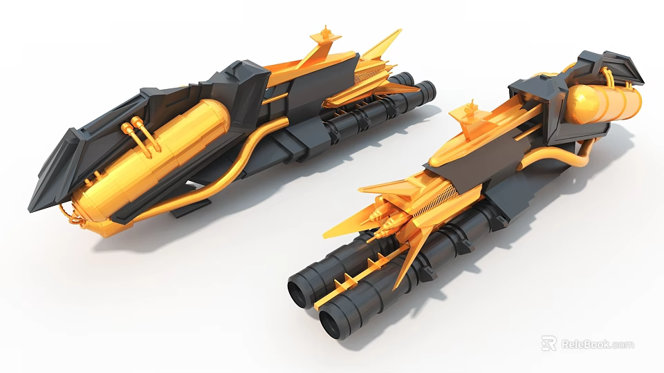 Futuristic Black and Gold Mechanical Art Installation With Streamlined Sculptural Design 3d model 