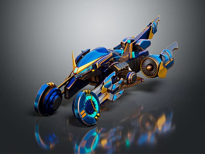 Futuristic Blue And Gold Scifi Hover Vehicle With Glowing Accents And Mechanical Design 3d model