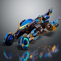 Futuristic Blue And Gold Scifi Hover Vehicle With Glowing Accents And Mechanical Design