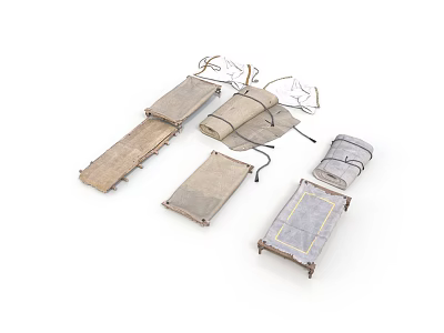 Scenic Components With Folded Fabric Mats Wooden Frames And Stitched Details 3d model