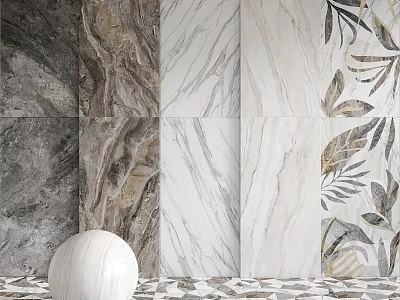 Modern Multi Colored Marble Textured Tiles For Wall And Floor With Leaf Pattern 3d model