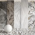Modern Multi Colored Marble Textured Tiles For Wall And Floor With Leaf Pattern 3d model