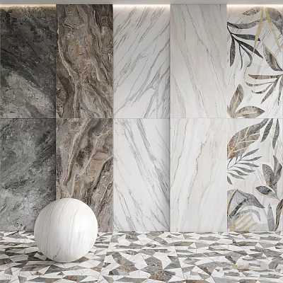 Modern Multi Colored Marble Textured Tiles For Wall And Floor With Leaf Pattern 3d model