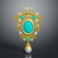 Golden Decorative Lifestyle Accessory With Turquoise Gemstone White Beads And Pearl Pendant
