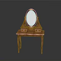 Stylish Wooden Dressing Table With Round Mirror And Two Storage Drawers