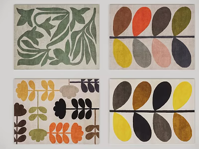 Colorful Square Rugs With Leaf And Geometric Patterns For Modern Home Decor 3d model