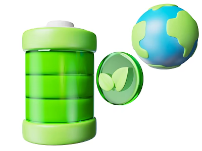 Green Battery With Leaf Icon And Earth Globe For Eco Friendly Sustainable Energy 3d model