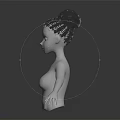 Braided Bun Hairstyle On 3D White Model With Facial Organs And Hair Details