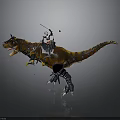 Armored Warrior Riding Mechanical T-Rex With Sharp Claws And Weapon