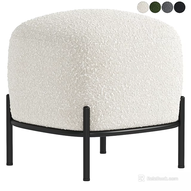 White Shaggy Fabric Ottoman With Black Metal Legs Modern Living Room Furniture 3d model 
