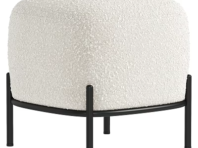 White Shaggy Fabric Ottoman With Black Metal Legs Modern Living Room Furniture 3d model