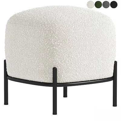 White Shaggy Fabric Ottoman With Black Metal Legs Modern Living Room Furniture 3d model