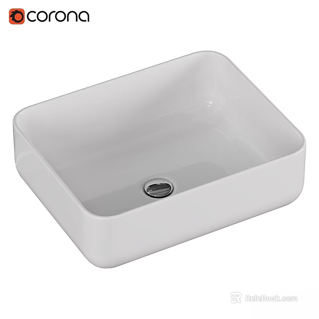 Modern White Square Ceramic Countertop Wash Basin with Smooth Surface and Central Drainage Hole 3d model 