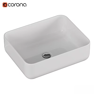 Modern White Square Ceramic Countertop Wash Basin with Smooth Surface and Central Drainage Hole 3d model