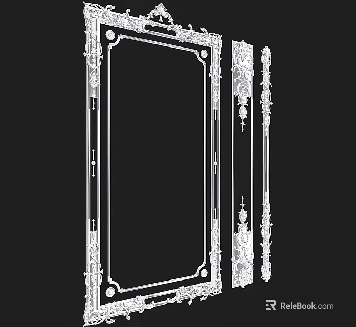 Ornate White TV Stand with Intricate Carved Borders and Decorative Panels 3d model 