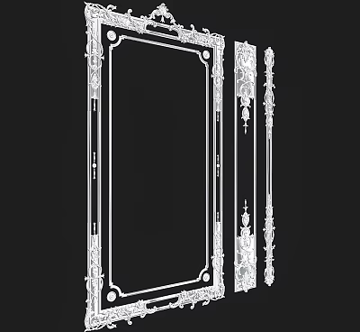 Ornate White TV Stand with Intricate Carved Borders and Decorative Panels 3d model