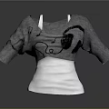 Gray And White Casual Short Sleeve Top With Headphone And Music Note Print