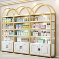 Modern Display Shelves with Arched Design and Skincare Products in Retail Store 3d model