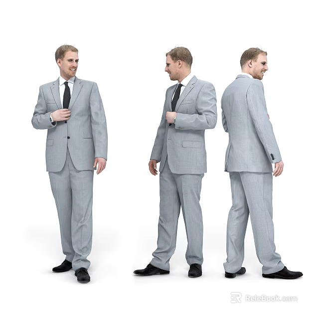 Man In Gray Tailored Suit Showing Front Side And Back Views 3d model 