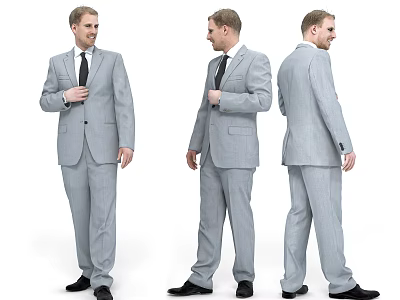 Man In Gray Tailored Suit Showing Front Side And Back Views 3d model